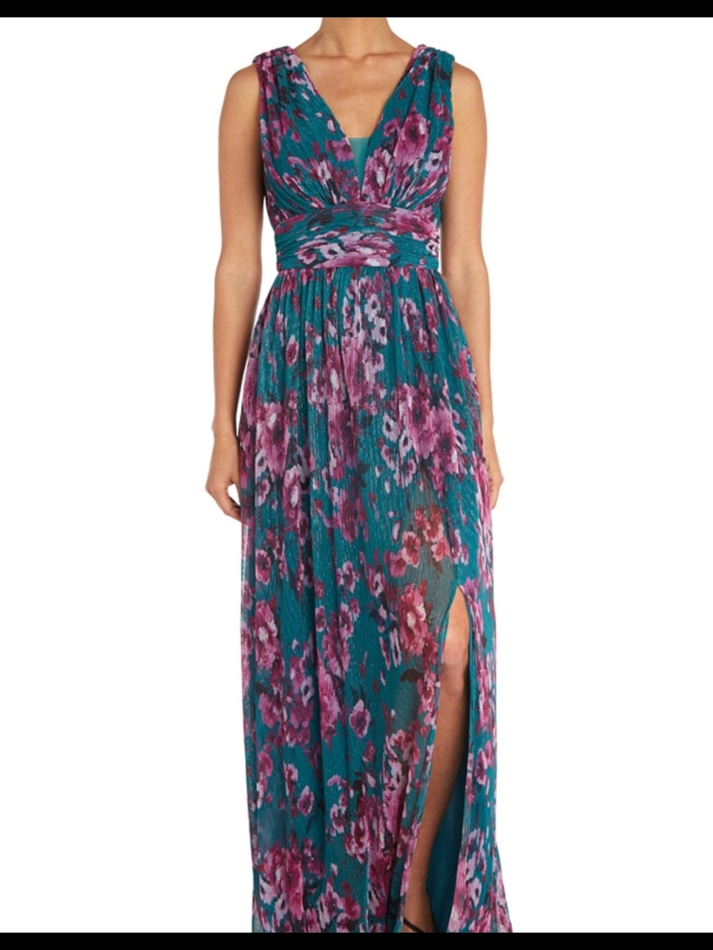 Nightway Teal Floral Maxi Dress with Pink and Purple Blooms Sizen 14
